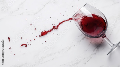 Red wine spilling from glass creating a messy stain