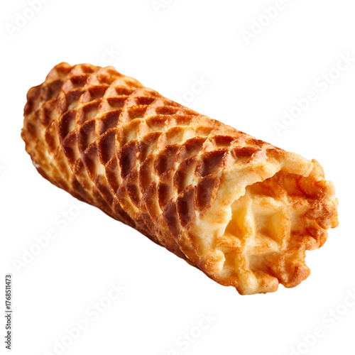 Delicious crispy waffle roll isolated on transparent background