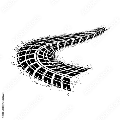 Grunge Tire Track Vector – Black Wheel Imprint and Road Texture