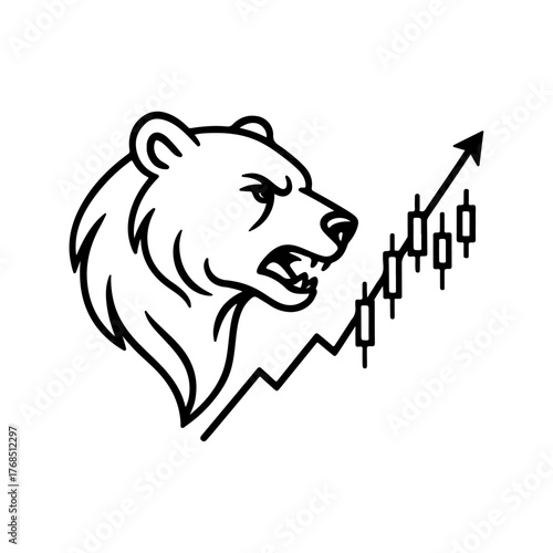 Bear Market Icon Aggressive Bear Head with Stock Chart Showing Upward Trend