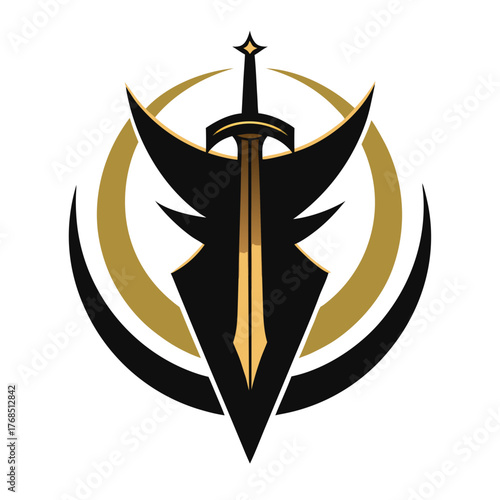 Crescent Sword Emblem Logo, Sword, Crescent, Blade, Warrior, Shield, Medieval, Knight, Fantasy, Emblem, Insignia, Dagger, Armor, Heraldry, Clan, Guild, Battle, Valor, Honor, Mythic, Epic, Forge, Steel