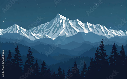 illustration of a mountain view at dusk