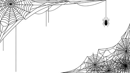 Spiderweb vector illustration with hanging spider creepy cobweb corner elements for Halloween designs isolated on whi