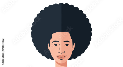 Stylized portrait showcasing a woman with an afro hairstyle against a stark white backdrop