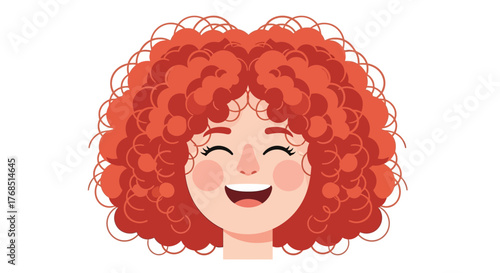 Portrait of a cheerful young woman with vibrant red curly hair radiating pure joy