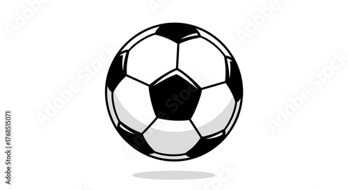 Digitally rendered soccer ball with distinct pentagon and hexagon panel design artfully presented