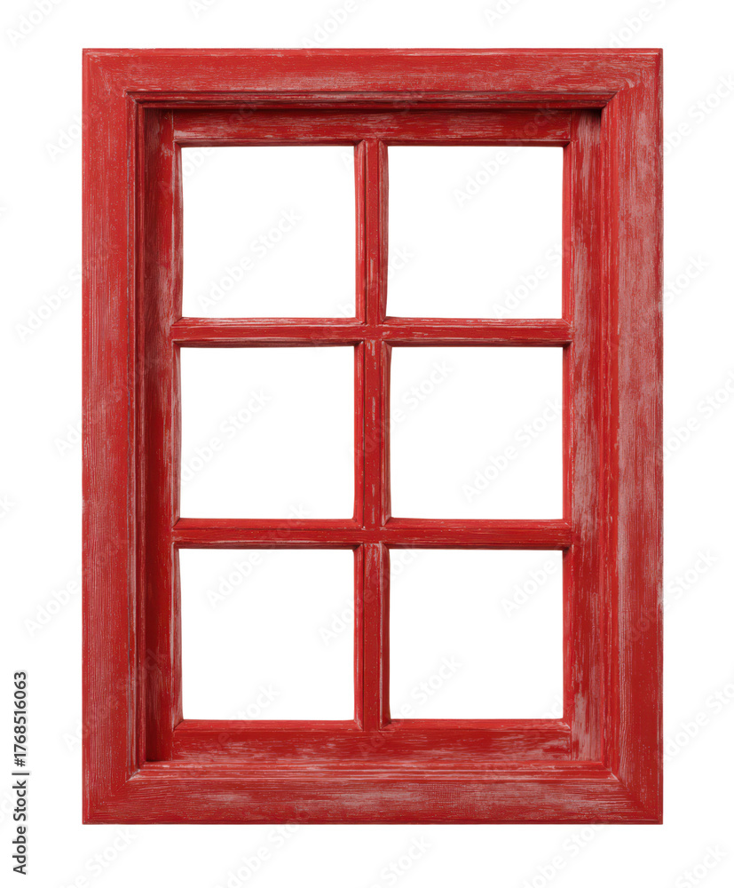 Fototapeta premium red simple wood window isolated on white or transparent png