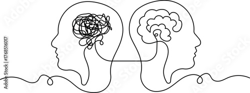 Line art concept of mental health connection. From chaos to clarity illustration.