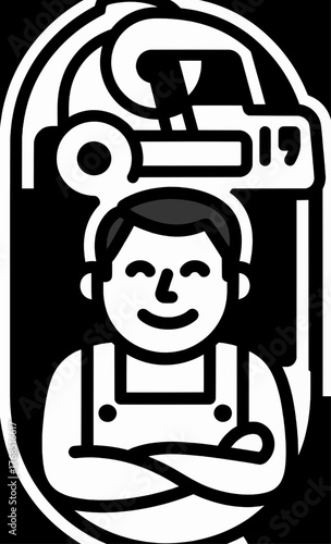 Friendly and skilled professional worker icon, depicting a smiling tradesman or mechanic ready to provide expert service and assistance with a confident and approachable demeanor