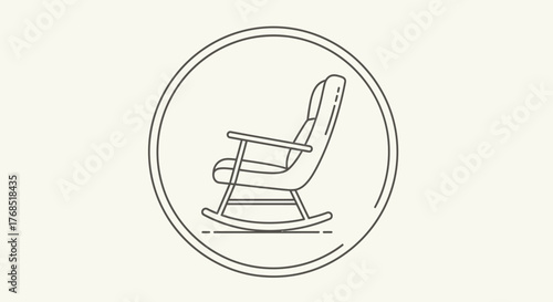Line art illustration of a rocking chair in a circle.