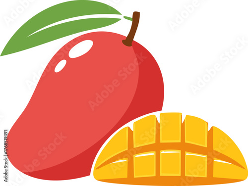 Delicious mango fruit cut in half with golden flesh symbol of tropical freshness and natural taste.