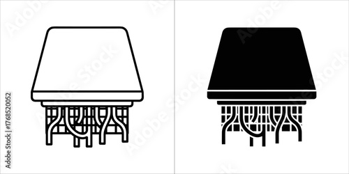 Outline and solid black silhouette of a jellyfish icon