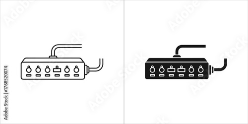 Line art and filled icon of a water filter manifold with multiple outlets