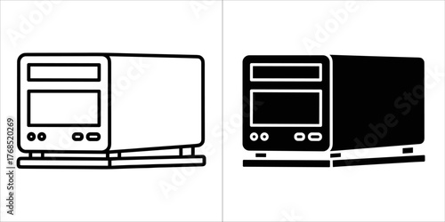 Two icons of a train, one outline and one solid black