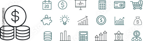 Price cash box icons set Vector 