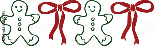 Gingerbread Man Svg, Christmas Coquette Bow, Christmas Cookie, Retro Christmas Design, Red Bow Svg