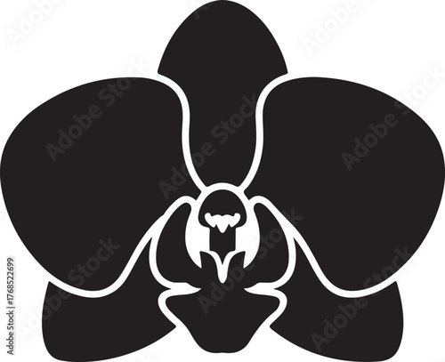 black silhouette of orchid flower on white background, vector.