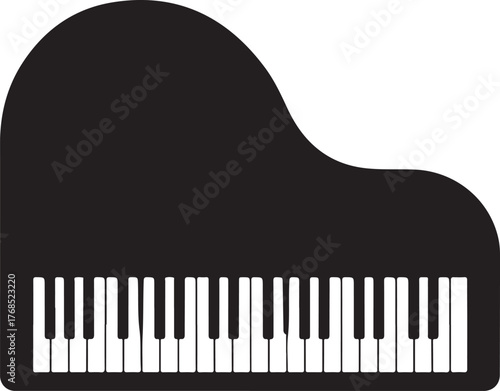 black silhouette of piano keyboard on white background, vector