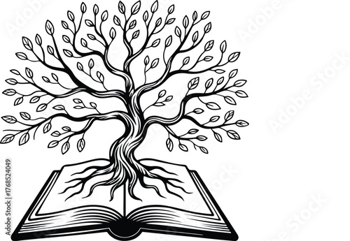 Tree of Knowledge Growing from an Open Book – Symbol of Wisdom and Learning