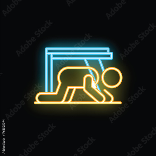 Neon style icon of athlete preparing for hurdle race, suitable for sports apps or websites