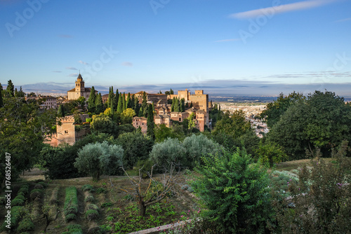 Granada, Spain - 21 Oct 2025: View to Alcazaba from The Palacio de Generalife, La Alhambra, Granada