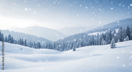 Wallpaper Mural Snowy winter landscape with snow falling gently over rolling hills and evergreen trees Torontodigital.ca
