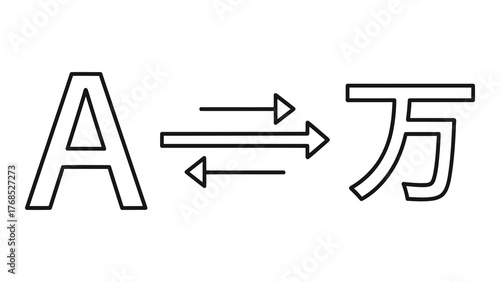 English letter a and chinese character wan with bidirectional arrows, on