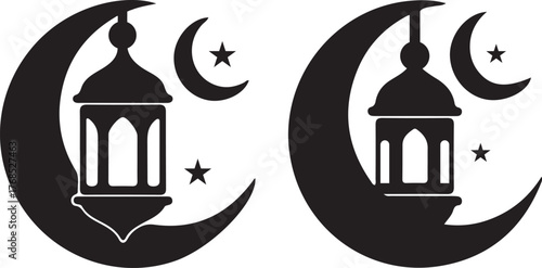 Ramadan islamic crescent moon lantern star symbol islamic arabic night sky festive celebration silhouette