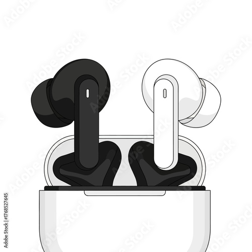 Wireless Earbuds in Charging Case - Black and White Pair.