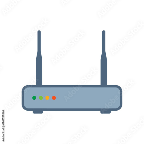 Modern Wireless Router with Two Antennas and Indicator Lights.