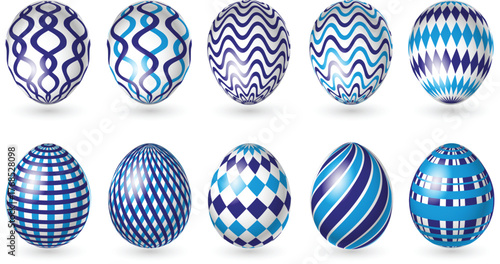 Colorful Easter Egg Set on White Background — Decorative Painted Vector Illustration