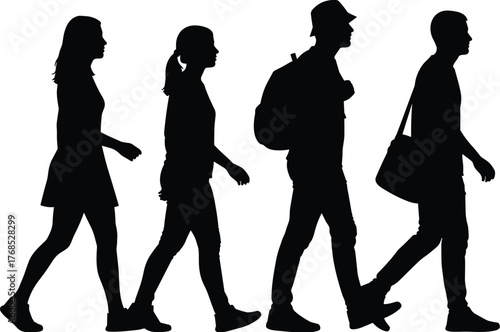 Group of Students/Travelers Walking Silhouette VectorGroup of Students/Travelers Walking Silhouette Vector