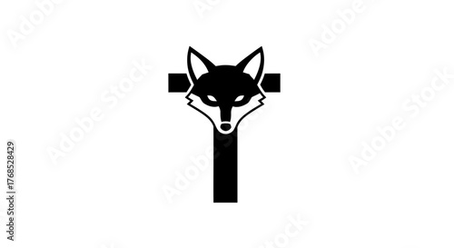 Black and white letter T fox head logo combined with a cross flat illustration