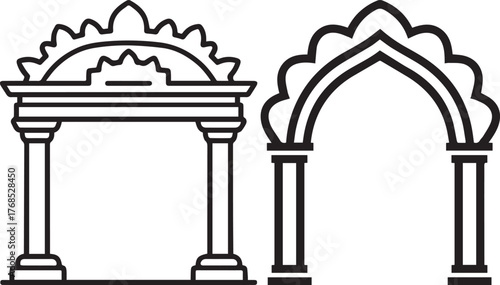 Traditional architectural archways and entrance gates representing entry and welcome concepts silhouette