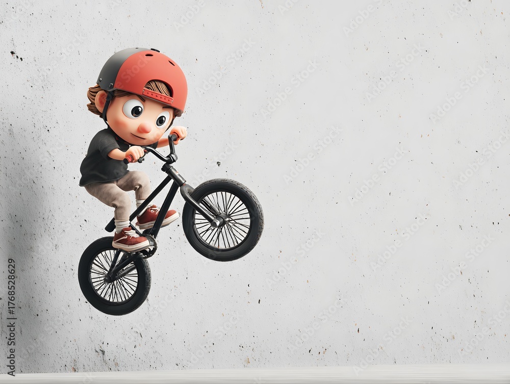 Fototapeta premium Young Boy Performing BMX Tricks in Urban Skatepark Setting