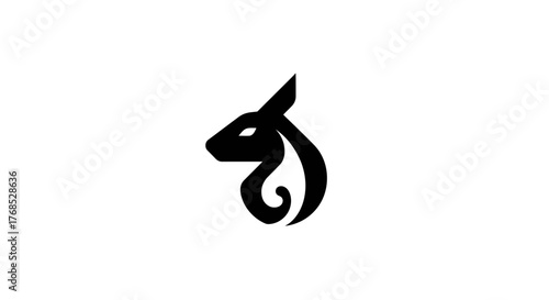 Black stylized rabbit or wallaby head logo with flame tail flat illustration