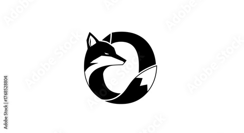Minimalist letter O black fox icon forming a circular monogram flat illustration