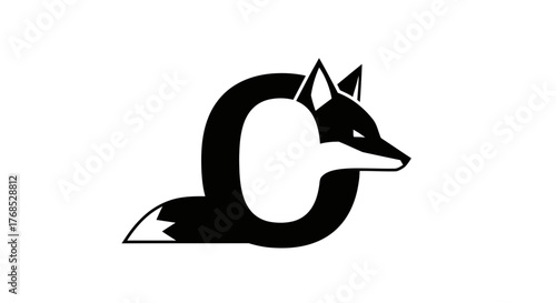Minimalist letter O black fox logo design on white background flat illustration
