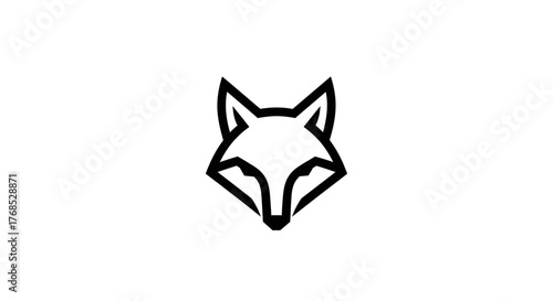 Minimalist stylized black line art fox head logo isolated on white flat illustration