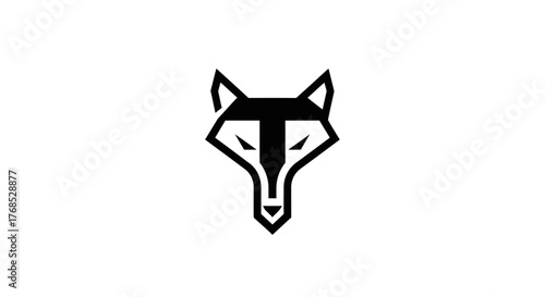 Modern geometric letter T black wolf or fox head logo flat illustration
