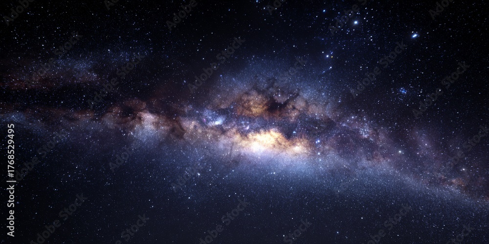 Naklejka premium Vast Night Sky with Twinkling Stars in a Deep Black Universe Filled with Celestial Beauty and Cosmic Mysteries