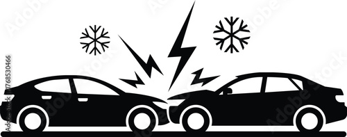 Car Accident Silhouette Icon with Head-on Collision 