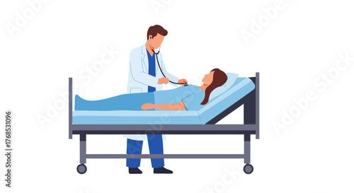 Doctor examining a patient in hospital bed illustration vector