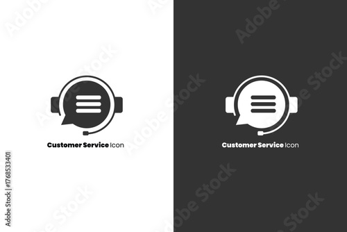 Flat minimalist customer service icon. Features a chat bubble and headset, symbolizing support, contact, and call center. Fully editable vector