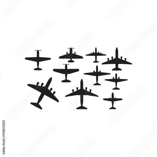 Illustration of a group of airplanes flying in formation, creating a dynamic and powerful visual