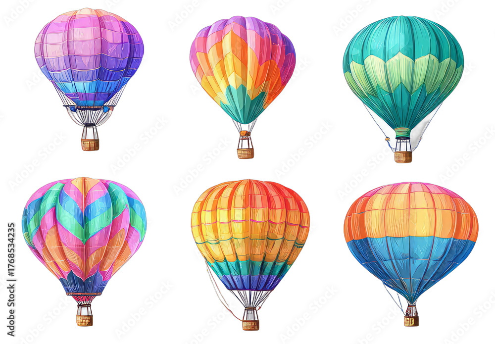 Fototapeta premium Colorful Hot Air Balloons Floating in Clear Sky Bright and Vibrant Outdoor Scene