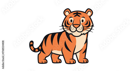 A playful cartoon tiger cub, a wild feline animal, is an isolated vector illustration of a striped mammal for a safari or zoo design