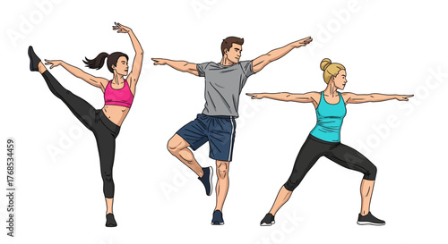 Diverse people in yoga poses demonstrates a sense of vitality