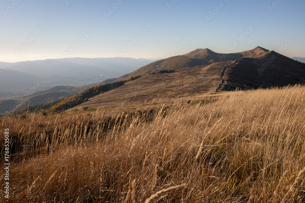 Fototapeta premium Malowniczy krajobraz Bieszczadów jesienią. Picturesque landscape of the Bieszczady Mountains in autumn.