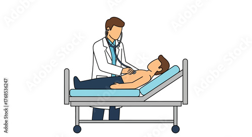 Medical Examination Doctor Examining Patient with Stethoscope on Hospital Bed